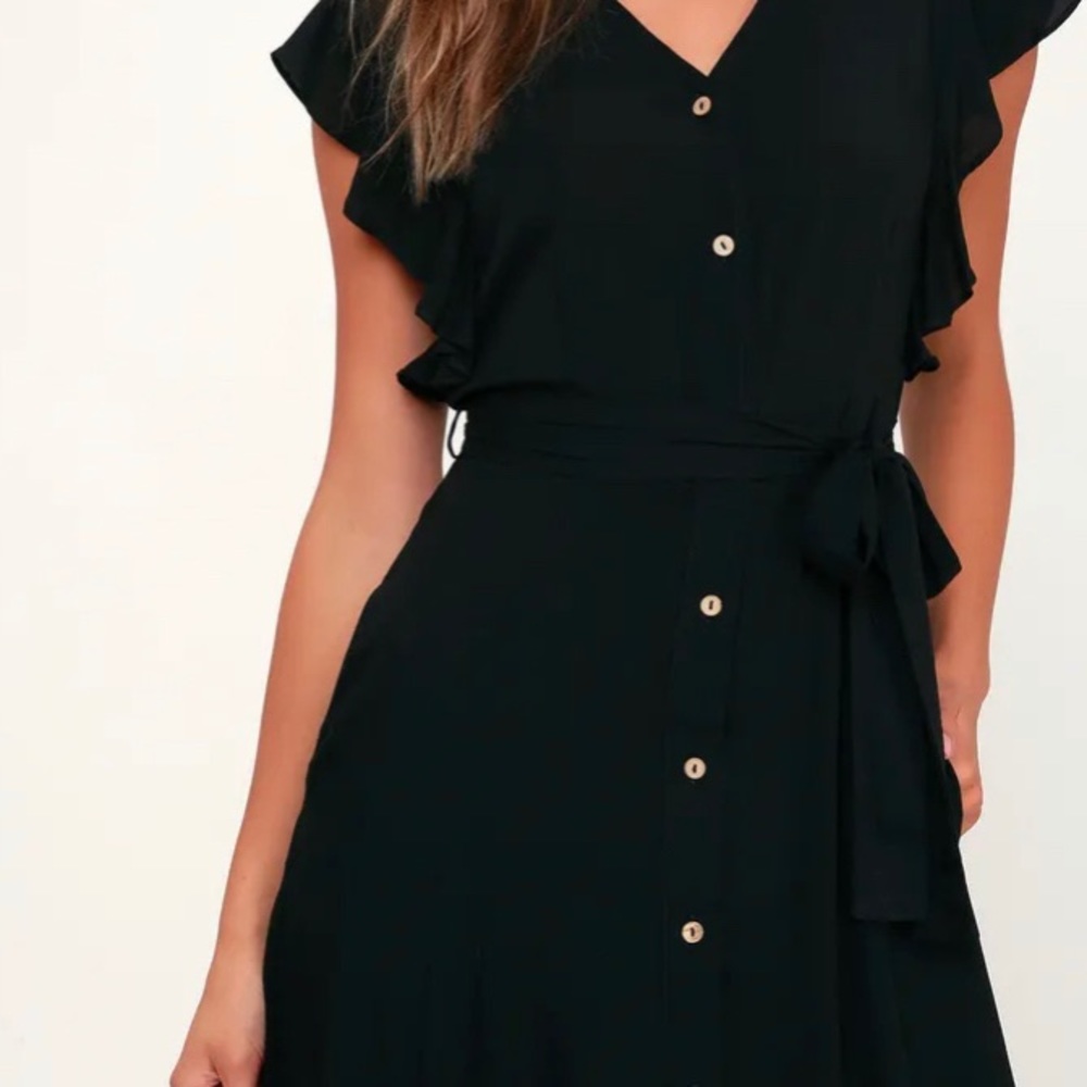 Capri Coast Black Button-Front Midi Dress